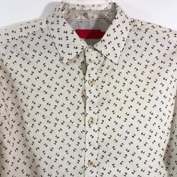 Palm Tree Button Up Shirt Project Red Size Large - Picture 4 of 6